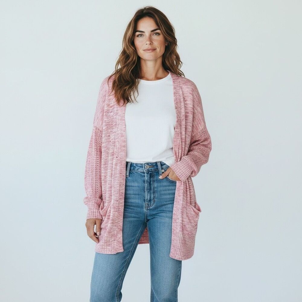 Sundance Women's Cardigan Sweater Open Front Pink Pockets Size XL